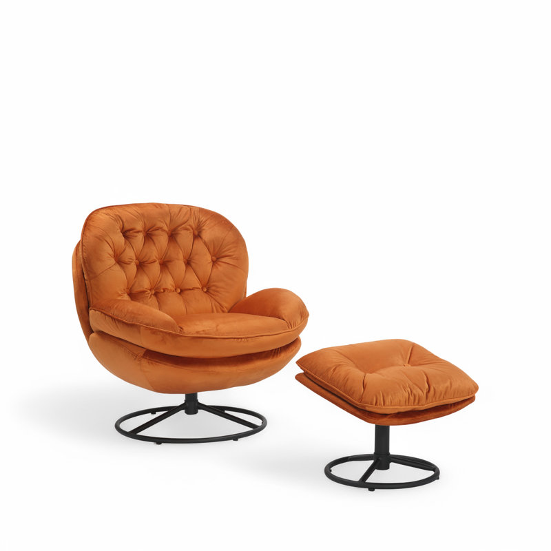 Azura Swivel Accent Chair with Footstool, Orange