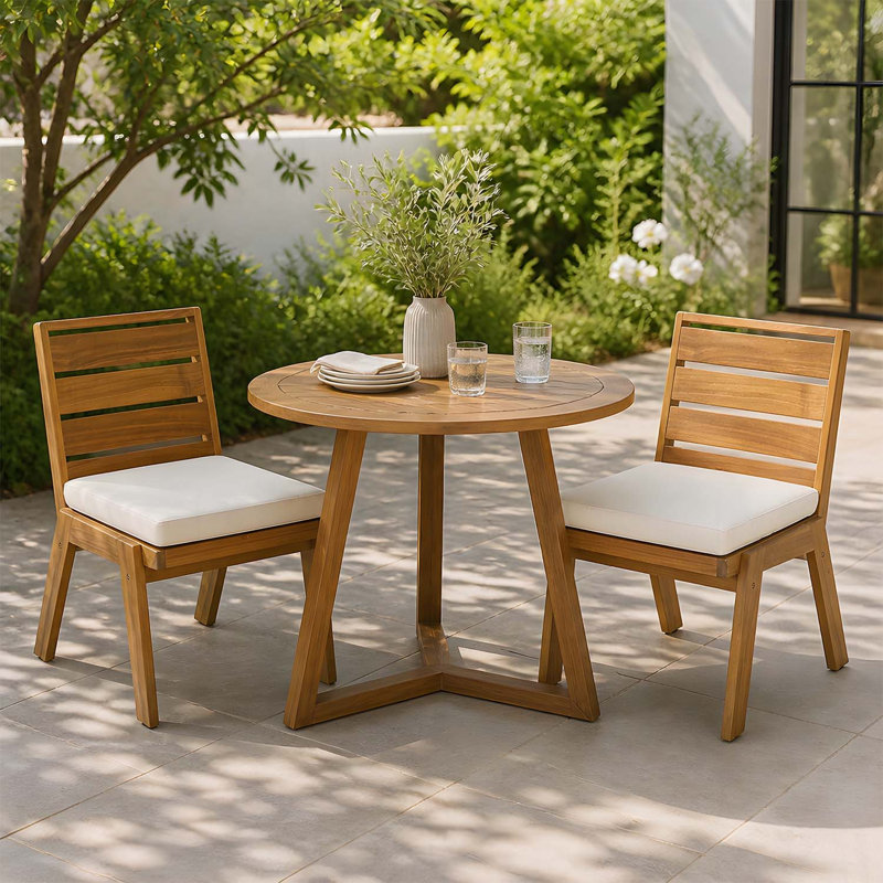 Ensemble de 2 chaises de patio en bois d'acacia avec coussins lavables beiges pour une assise extérieure confortable, finition teck