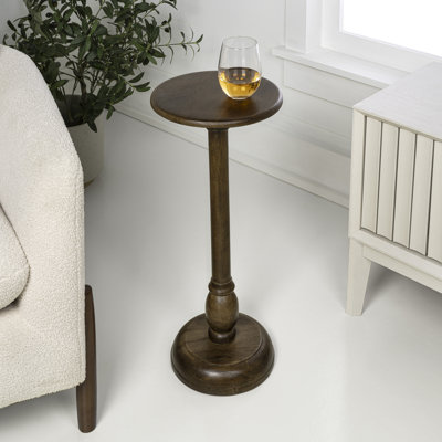 Leopold 24.5" Cottage Mango Wood Pedestal Round Drink Table and Decorative End Table