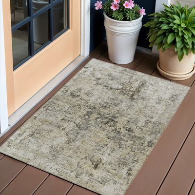 Tapis extérieur lavable abstrait taupe 3 'x 5' beige
