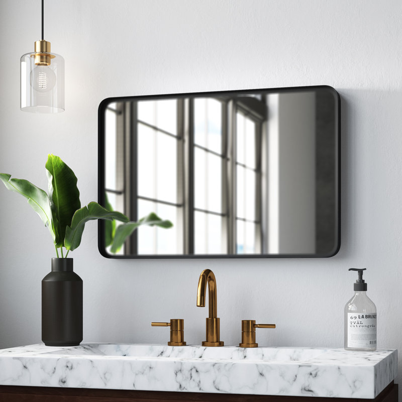 Fergerson Metal Wall Mirror with Shelves, 30" x 20", Black