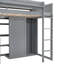 Lit mezzanine en bois avec plusieurs tablettes de rangement et garde-robe-319379487