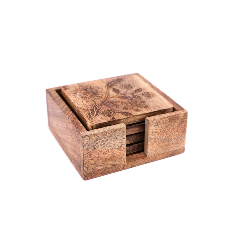 Wood Square 4 Piece Coaster Set