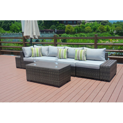Ensemble de conversation modulaire avec coussins 7 pièces en rotin Michell