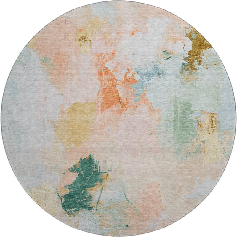 Premium Machine Washable Emest AMF1914 Abstract Rug, Round 8'