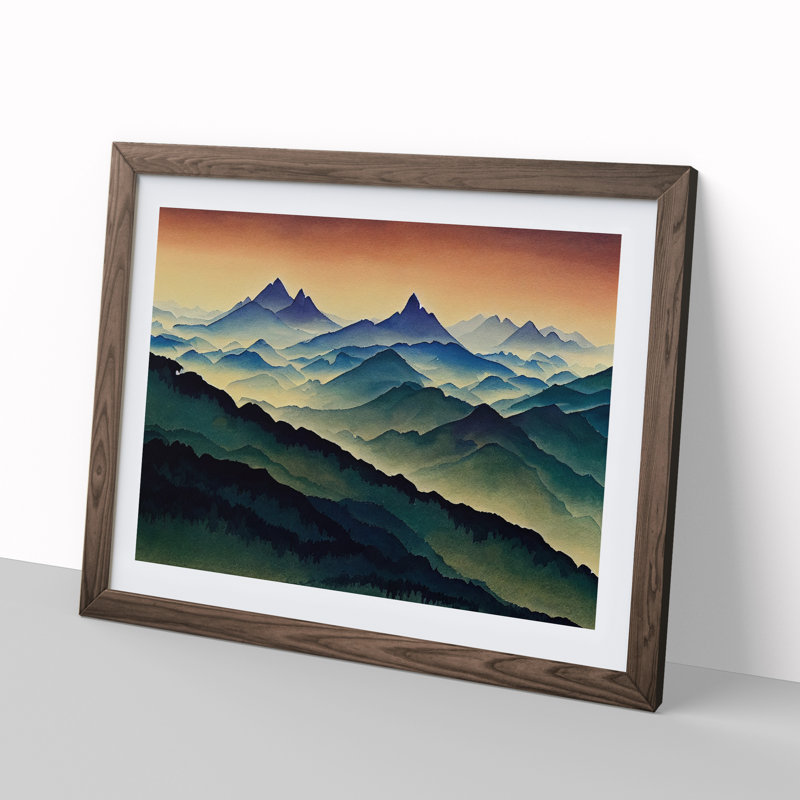 Cool Mist Mountains Vol.1 - Framed Print, 46cm H x 64cm W x 2cm D, Walnut
