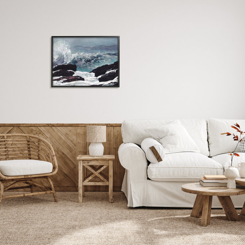 Crashing Waves, roches de l'océan, H 24 po x l 30 po x P 1,5 po, Giclée encadrée noir minuit