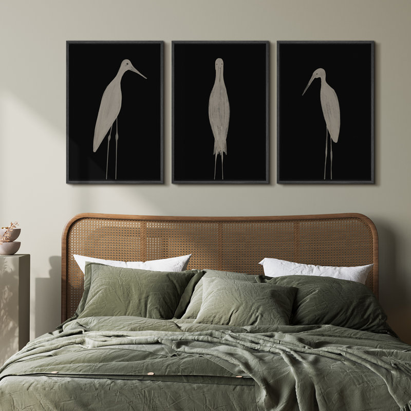 Oiseau blanc minimaliste moderne, ensemble de 3 estampes encadrées, H 36 po x l 24 po, Noir