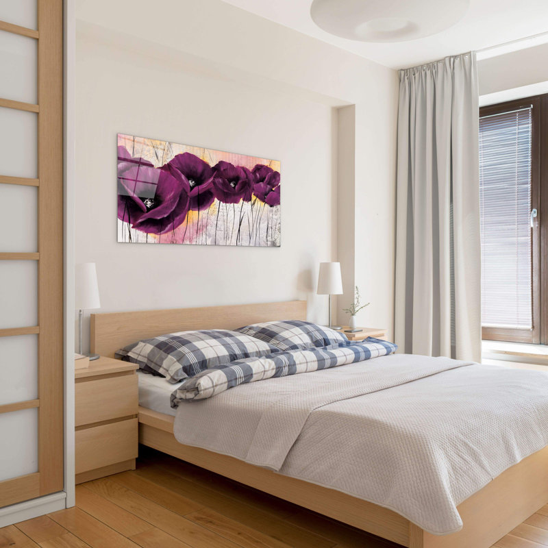Violet poppies by Art Studio 50cm H x 100cm W High Quality Print on Frameless Panel, Lightweight, Ready to Hang, CrystalArt