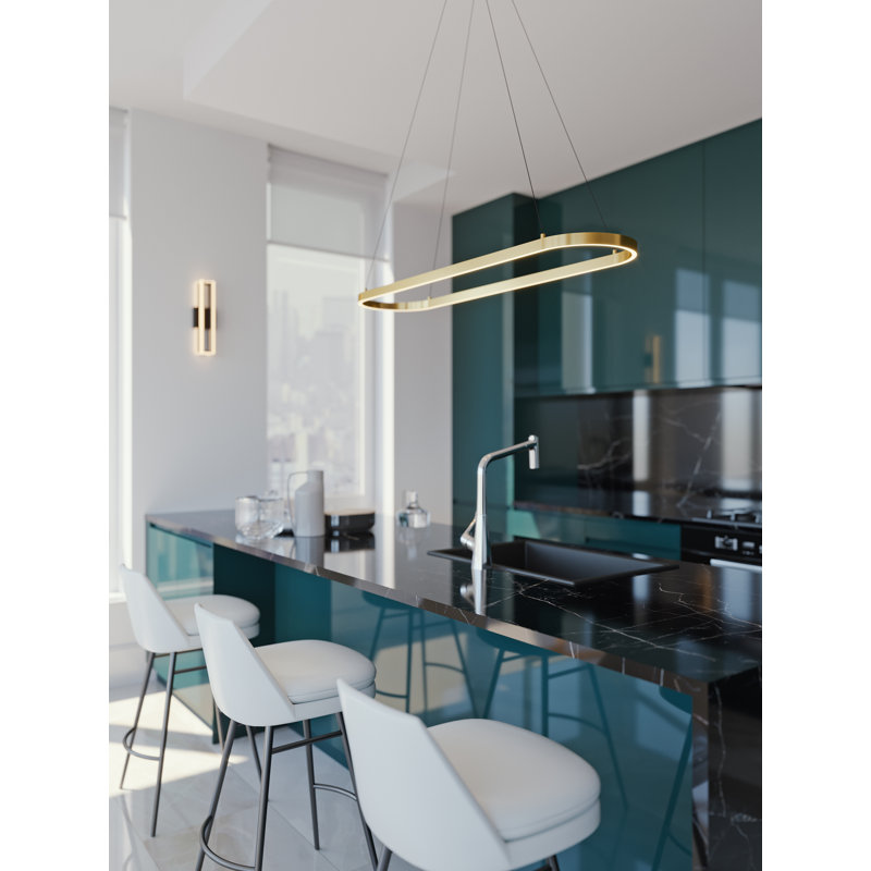 Luminaire suspendu linéaire à 1 lumière pour îlot de cuisine Zarish, Laiton satiné