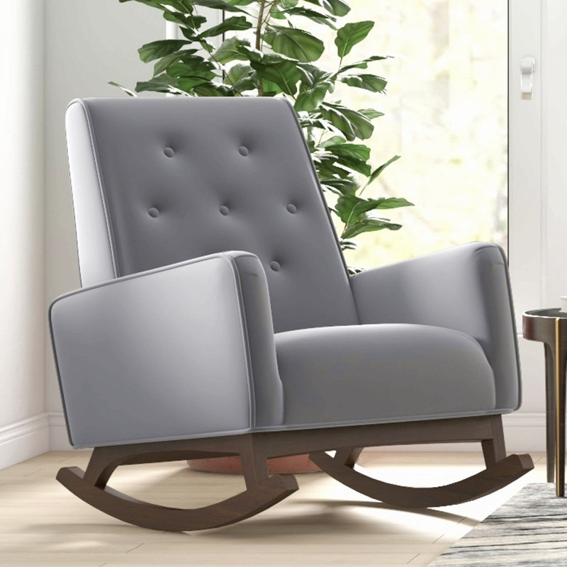 Chaise berçante en tissu et bois massif, Gris clair