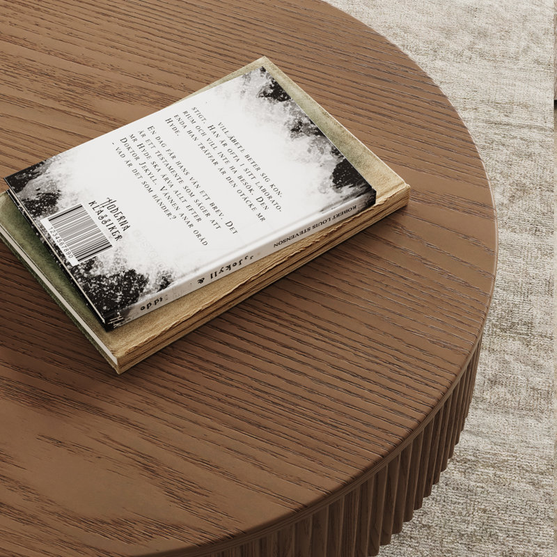 Table basse ronde avec rangement, Noyer, H 14 po x l 31,5 po x P 31,5 po