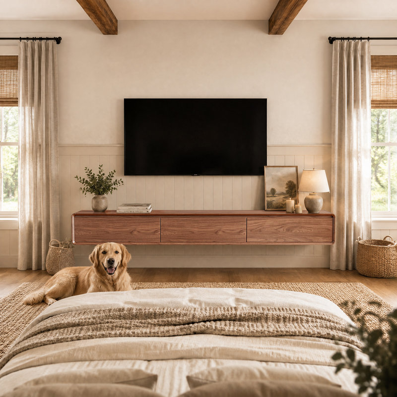 Modern 94.5" Floating TV Stand Wall-Mounted Media Console with Storage, 10.2" H x 94.5" L x 14.6" W, Brown