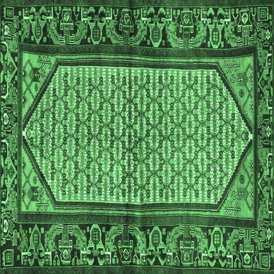 Tapis oriental en laine / polyester tissé à la machine en vert / noir
