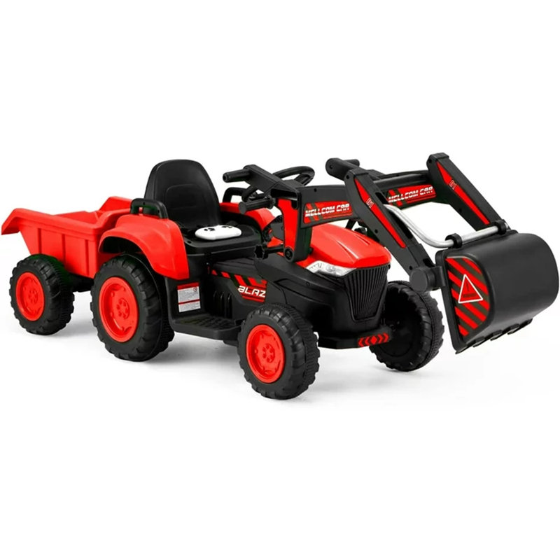 Erommy Red 12V Ride-On Excavator with Trailer and Remote Control
