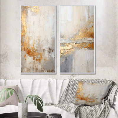Fusion abstraite dorée et beige - ensemble de salon abstrait 2 pièces