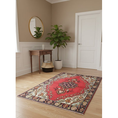 One-of-a-Kind Red Traditional 4X5 Oriental Area Rug