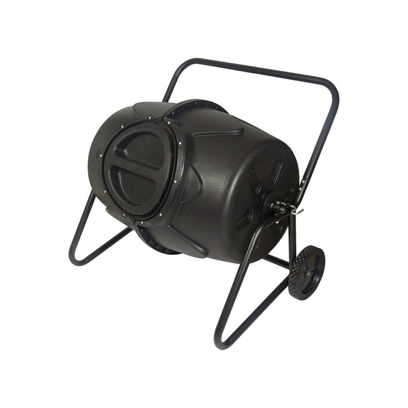 Black 50-Gallon Wheeled Tumbling Outdoor Composter with Steel Frame