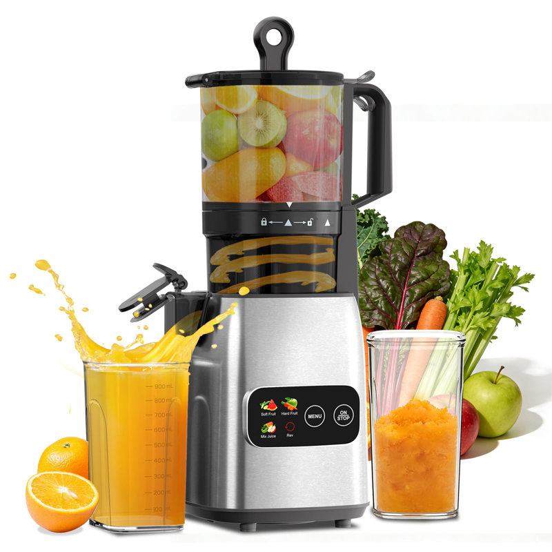 Touchscreen Slow Masticating Cold Press Juicer: 5.4" Wide Chute, Reverse, No Jam, Easy-Clean, Stainless Steel