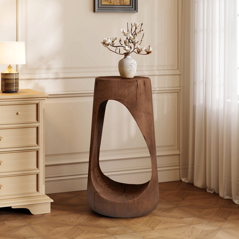 Table d'appoint d'extérieur, table de bout à conception creuse, table de tabouret de jardin de patio, table d'appoint décorative pour terrasse de balcon de plage, béton léger, texture semblable au bois