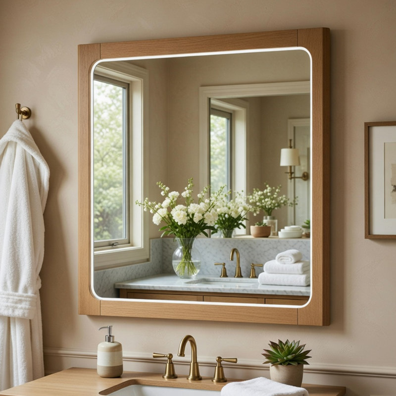 Miroir de coiffeuse Cery, cadre en placage d'hickory brun clair, 38 x 48