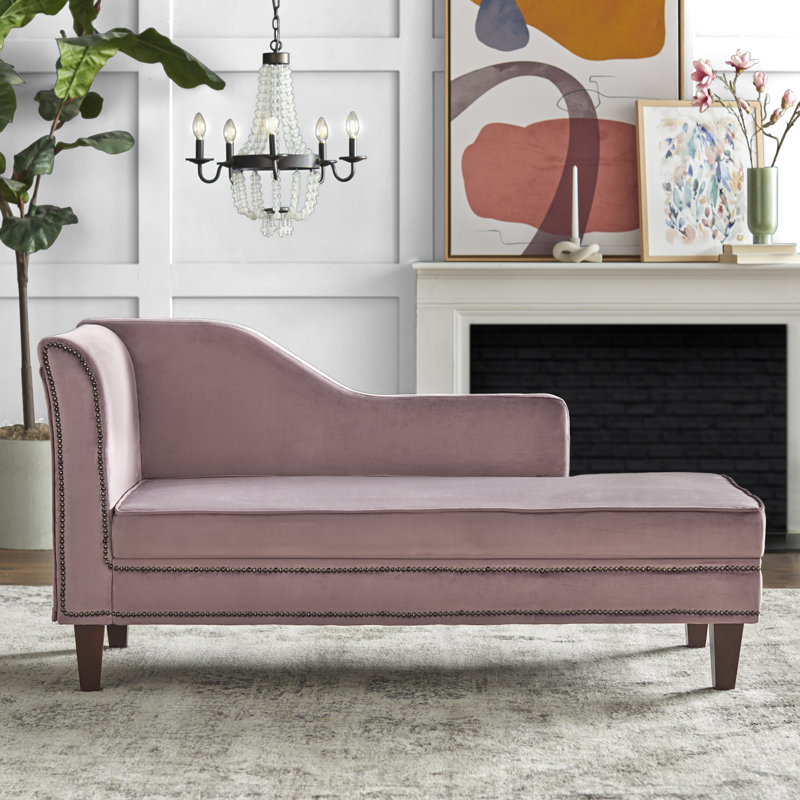 Chaise longue à accoudoirs roulés à droite avec rangement Elvester One, Velours lavande