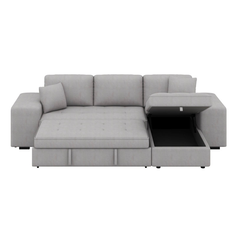 Canapé modulaire en L de 104,5 po à 3 places avec méridienne de rangement et 2 tabourets, lit escamotable, canapé réversible à 3 places