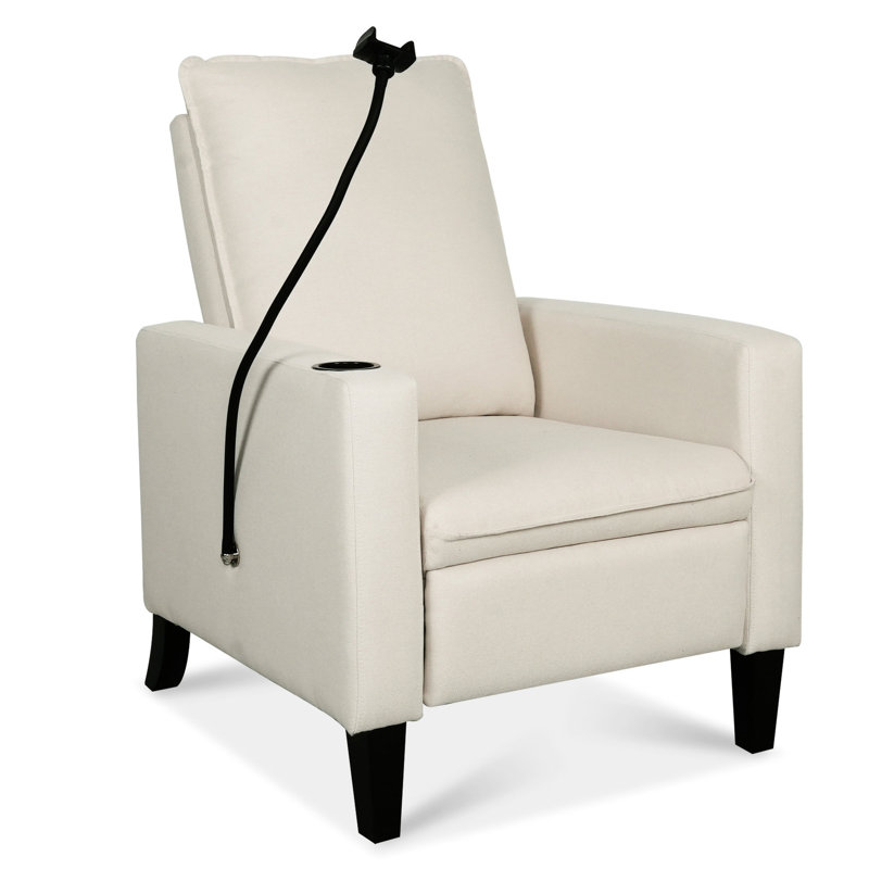 Adult Recliner In Beige, With Adjustable Width & Cup Holder, Modern Phone Holder For Living Room Bedroom - Beige Fabric Chair Frame Slot