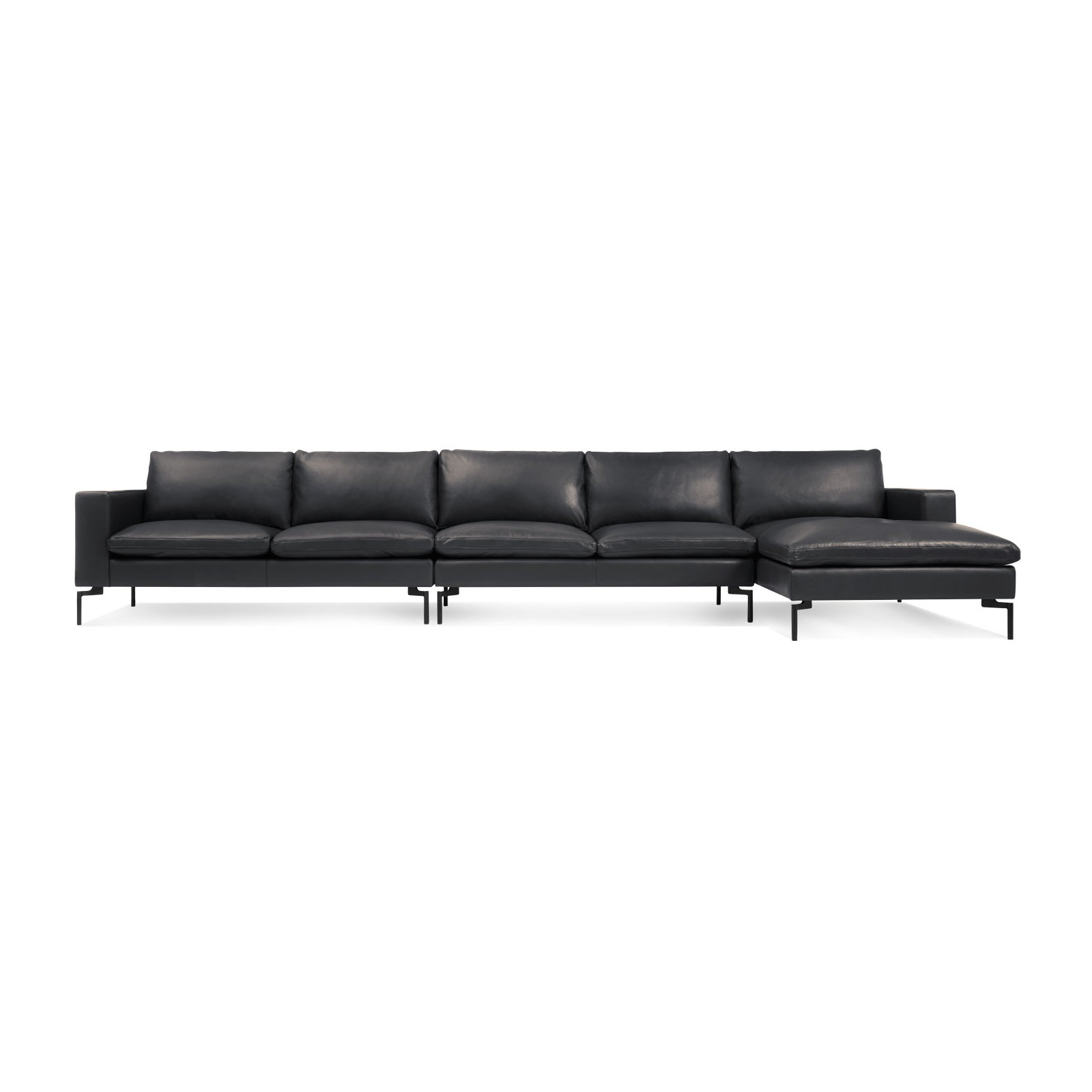 New Standard Upholstered Chaise L-Sectional, Right Hand Facing, Granite Leather