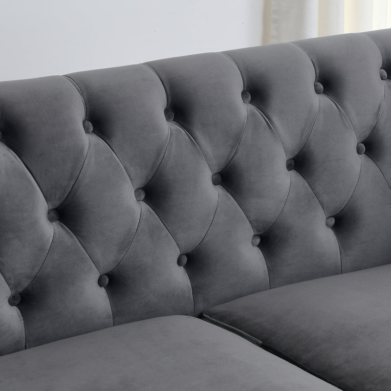 Canapé Chesterfield moderne en velours capitonné 3 places de 77 pouces pour le salon