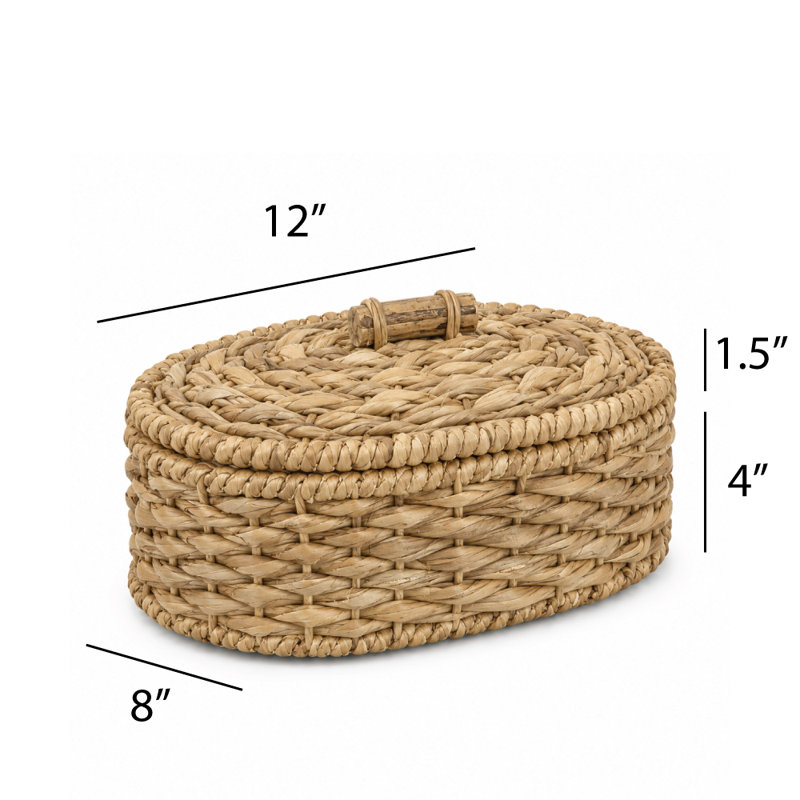 Panier chauffe-pain ovale en jonc de mer tressé à la main Éangee, avec pierre chauffante en terre cuite, persil, sauge, romarin et thym, couleur naturelle, avec couvercle.