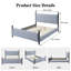 Structure de lit grand format avec tête de lit rembourrée et tissu rayé