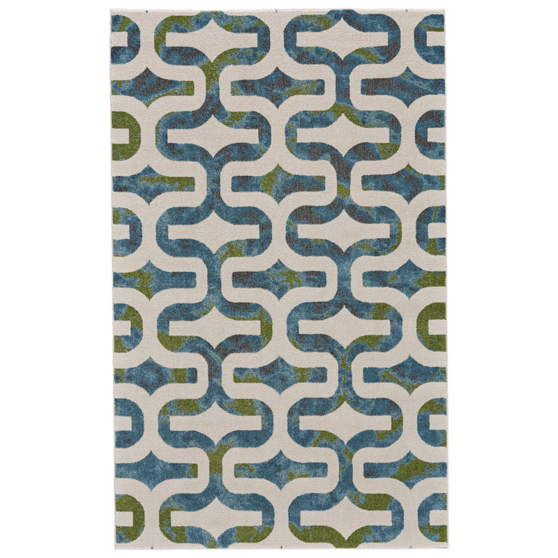 Vassar Geometric Area Rug in Forest, Rectangle 8' X 11'