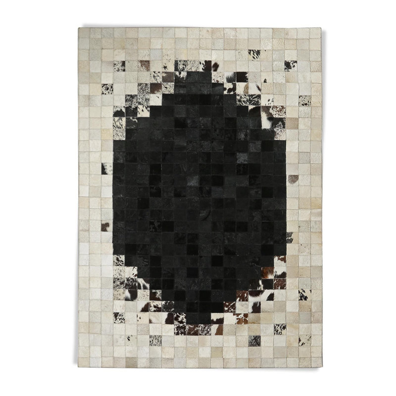 Tapis patchwork crème et noir, Rectangulaire 8 pi x 10 pi