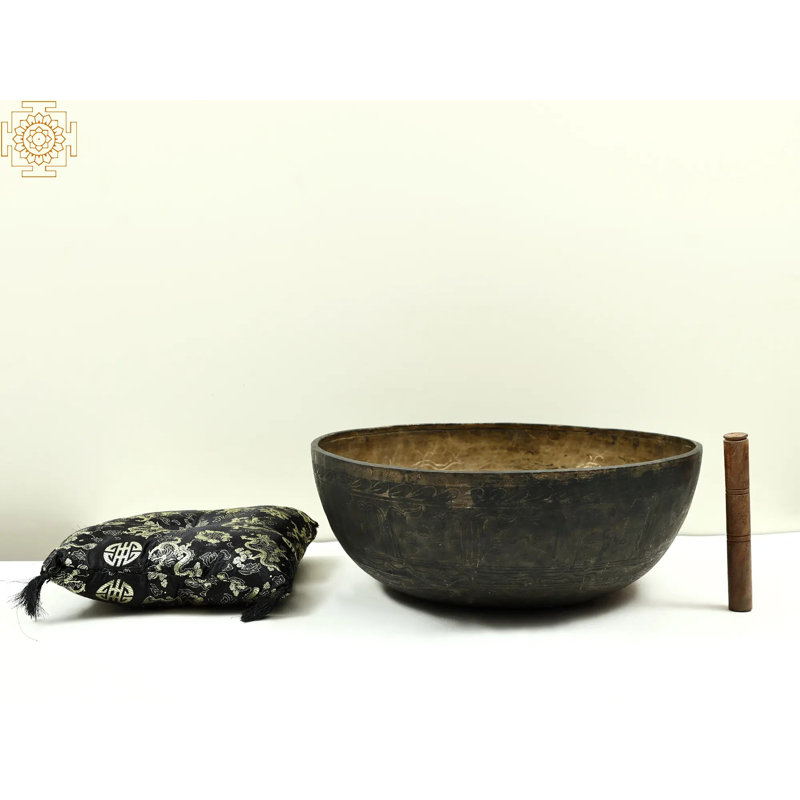 Bol chantant bouddhiste tibétain de 16 po avec l'image du Bouddha Bhumisparsha