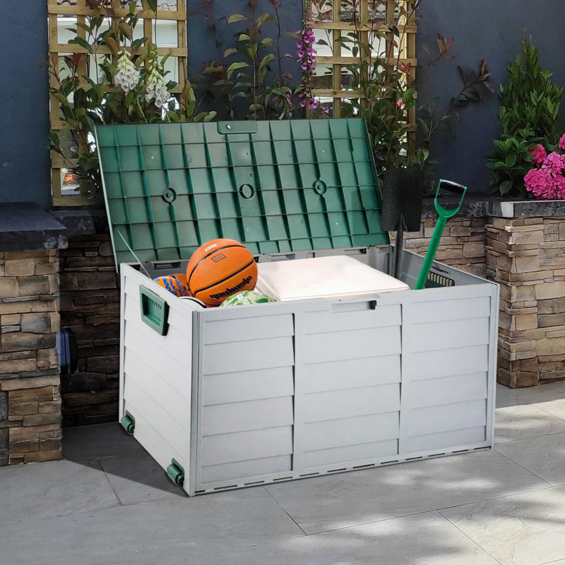 Dakota Fields Caoimha 114cm W 280L Plastic Lockable Deck Box with Wheels in Green