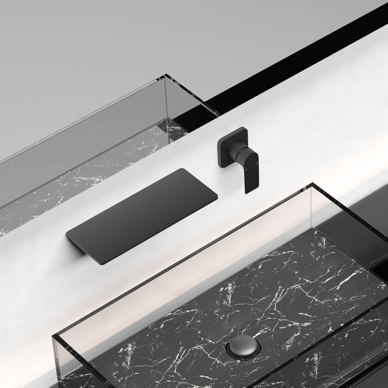 Robinet de lavabo pour salle de bain Waterfall au fini noir mat, simple pour un réglage pratique du débit d'eau, forme en laiton avec fonction, contrôle simple,