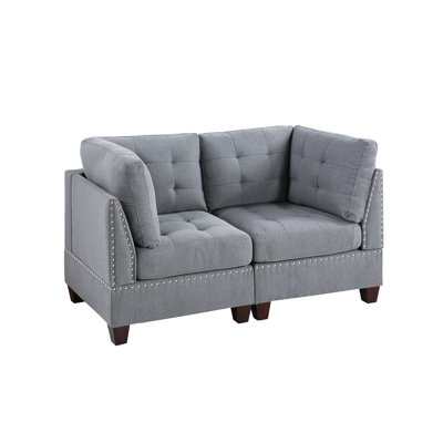 Chaise modulaire 2 pièces en tissu gris, 81 x 81 x 89 cm (H), structure en bois, revêtement aspect lin - 2 pièces, chaise avec pied