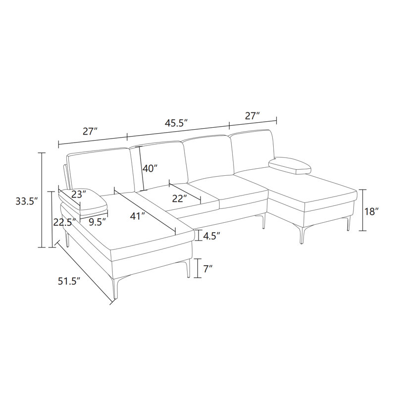 Seare Upholstered U-Shaped Sectional Symmetrical, Dark Gray Velvet