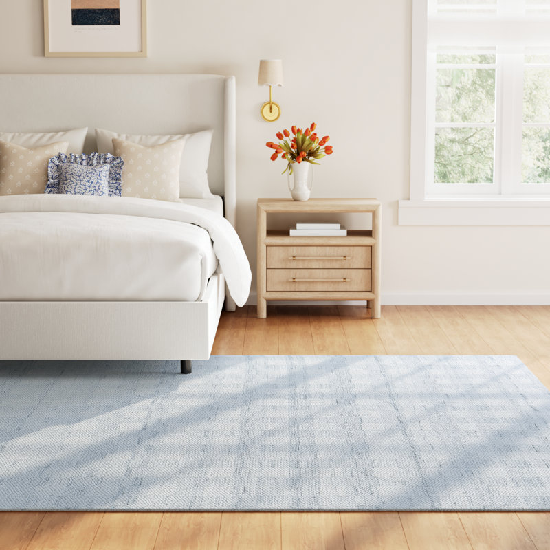 Lavande Plaid Wool Area Rug in Gray, Rectangle 8' x 10'