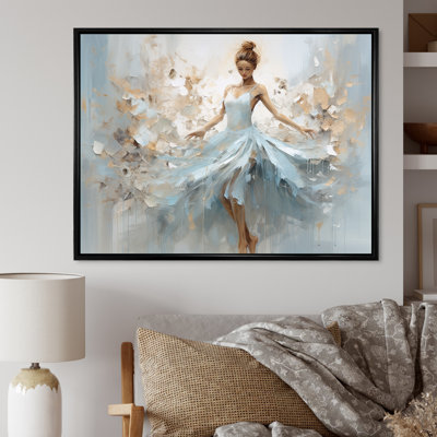 «Blue Gold Minimalisme Ballerina», impression sur toile encadrée de ballet