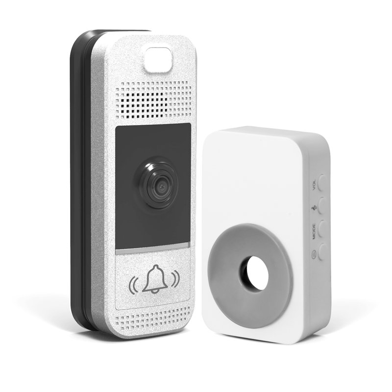Bouton-poussoir vidéo sans fil avec carillon sans fil, Argent brillant