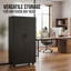 Armoire de rangement robuste, armoire métallique en acier noir, armoire de garage haute avec portes, roulettes, panneaux perforés et crochets, avec 3 tablettes réglables, armoire à outils verrouillable