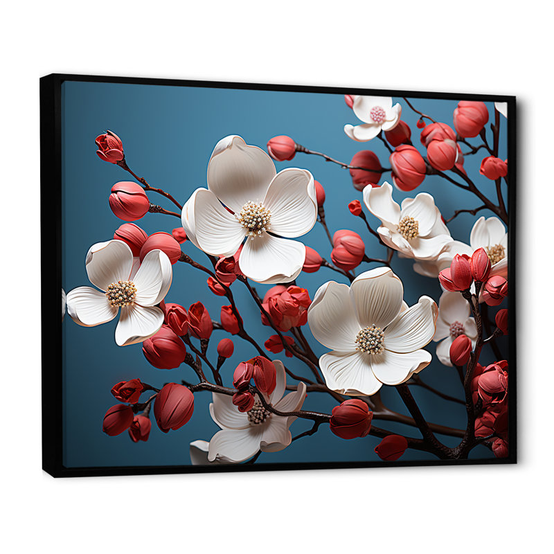 «White and Pink Dogwood Blossoms I», reproduction sur toile, Cadre flottant noir, H 12 po x l 20 po x P 1 po
