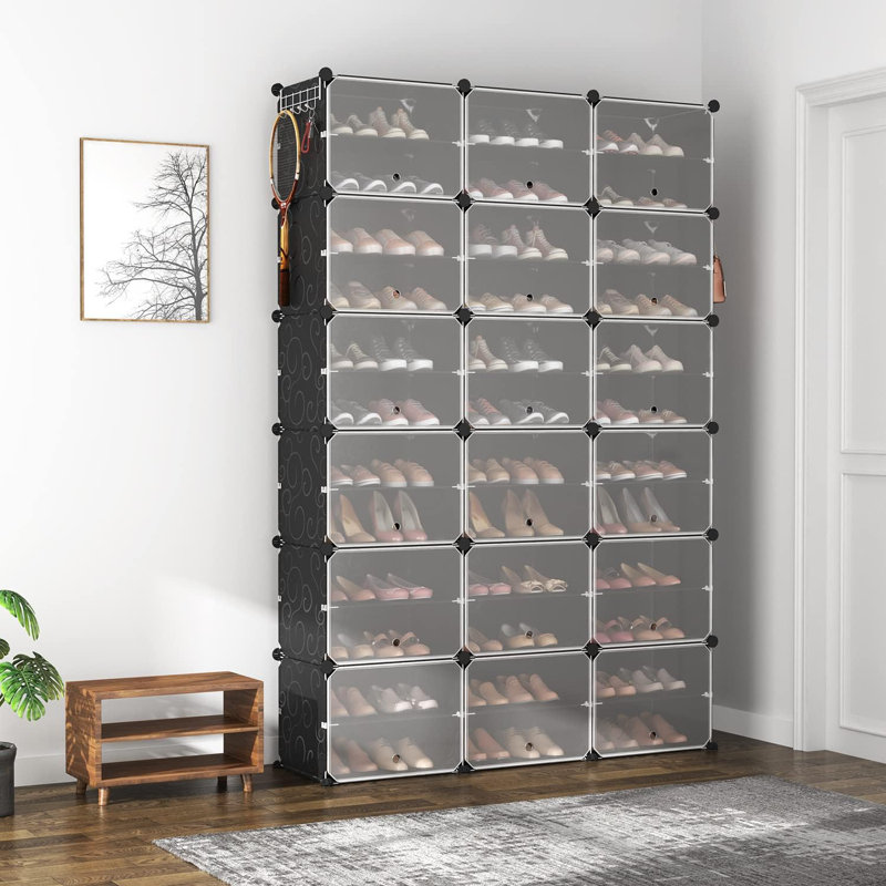 Portable Shoe Rack Organizer With Doors, 12-Tier Shoe Storage Cabinet For Closet And Entryway, Space-Saving Closed Shoe Organizer For 72 Pairs