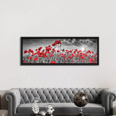 " Idyllic Field Of Poppies With Sun | Panorama " by Melanie Viola