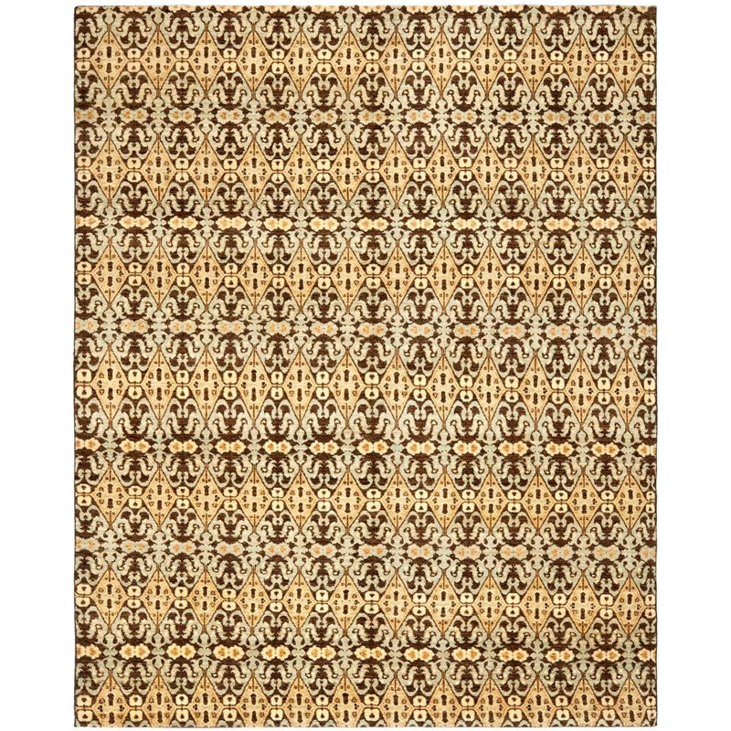 Asian Fusion Hand-Knotted Chocolate/Gold Area Rug, Rectangle 8' x 10'