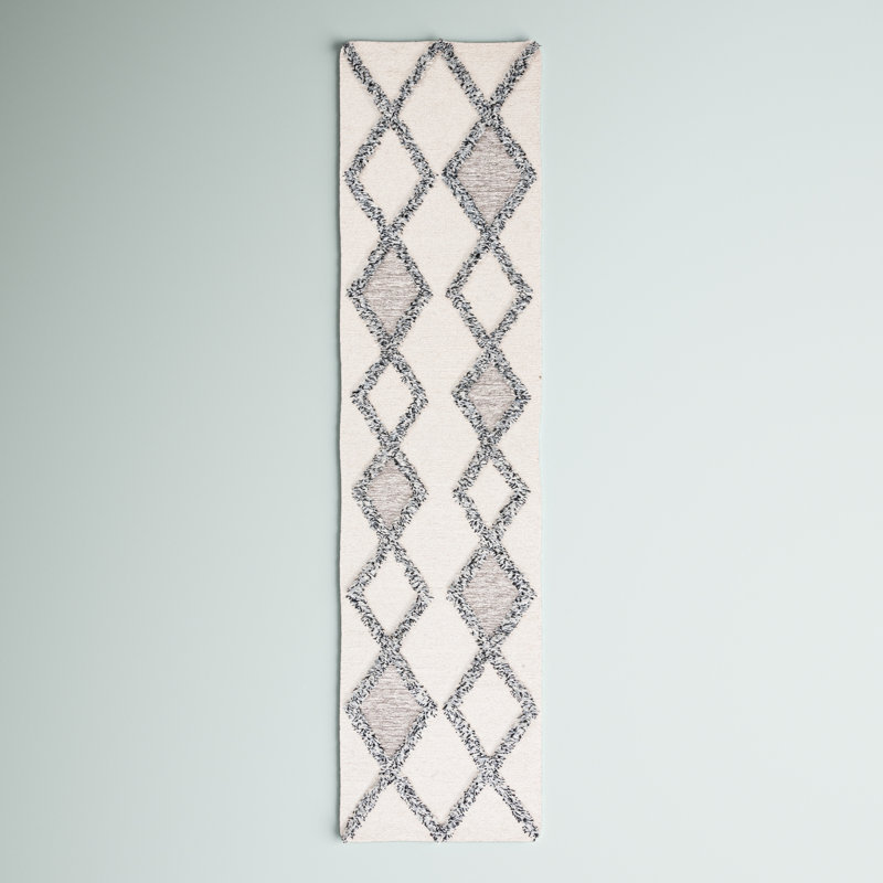 Pappalardo Geometric Handmade Tufted Wool/Cotton Ivory Area Rug, Runner 2'3" x 9'