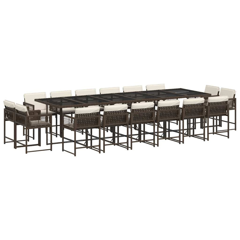 Patio Dining Set with, 16, Cream White Cushion/Brown Frame, 73cm H x 330cm W x 106cm D