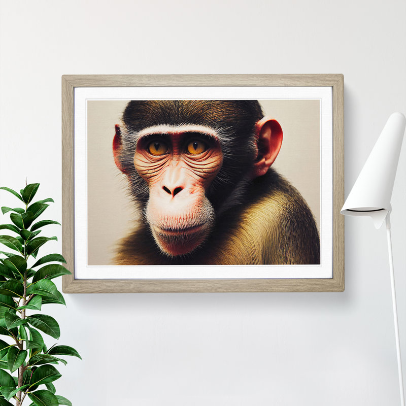 Monkey - Framed Print, 46cm H x 64cm W x 2cm D, Oak Framed